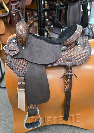 Double J Brittany Pozzi Barrel Saddle 15" Cross Dot Floral